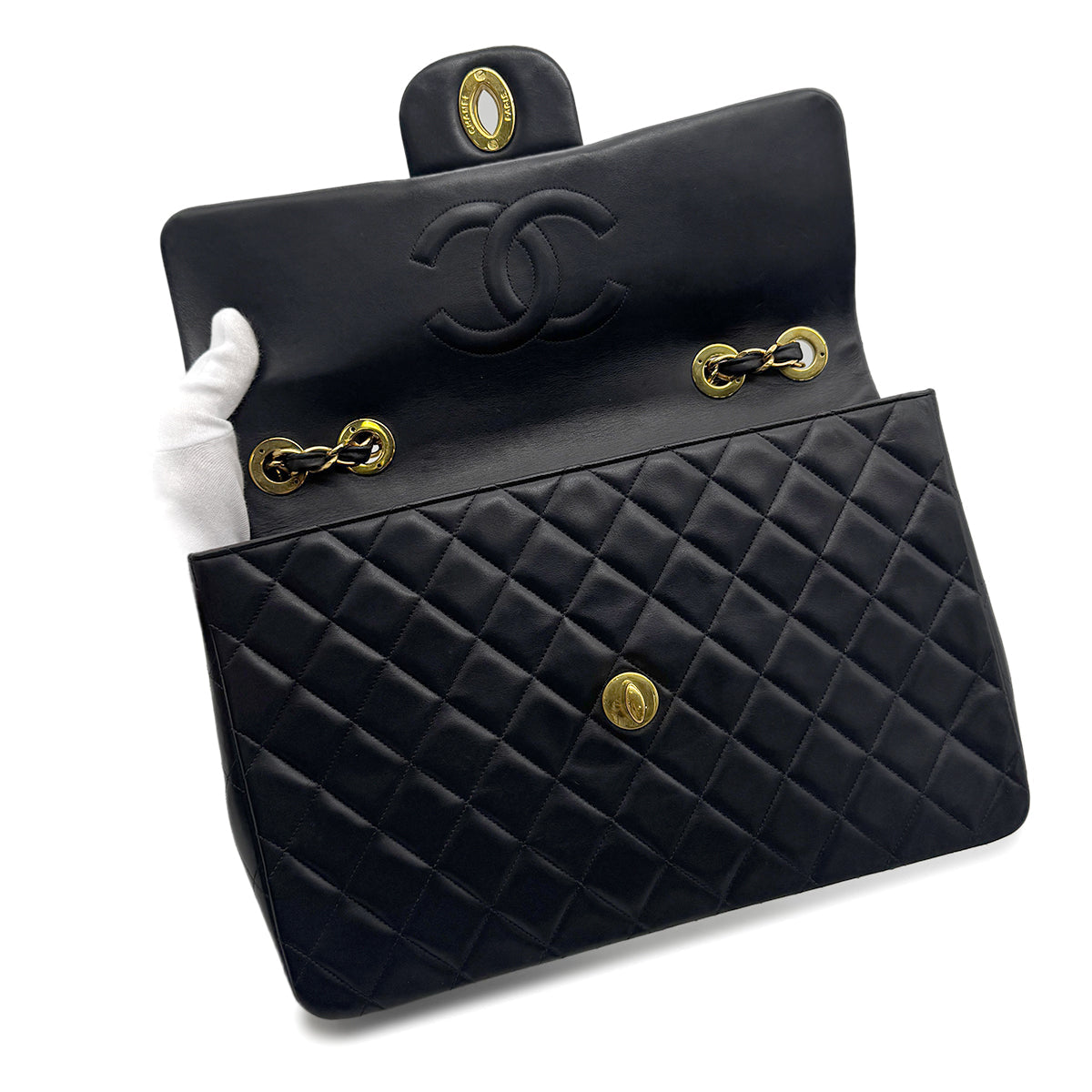Luxury Promise Japan CHANEL VINTAGE MAXI MATELASSE 34 CHAIN SHOULDER BAG BLACK LAMB SKIN 90271908