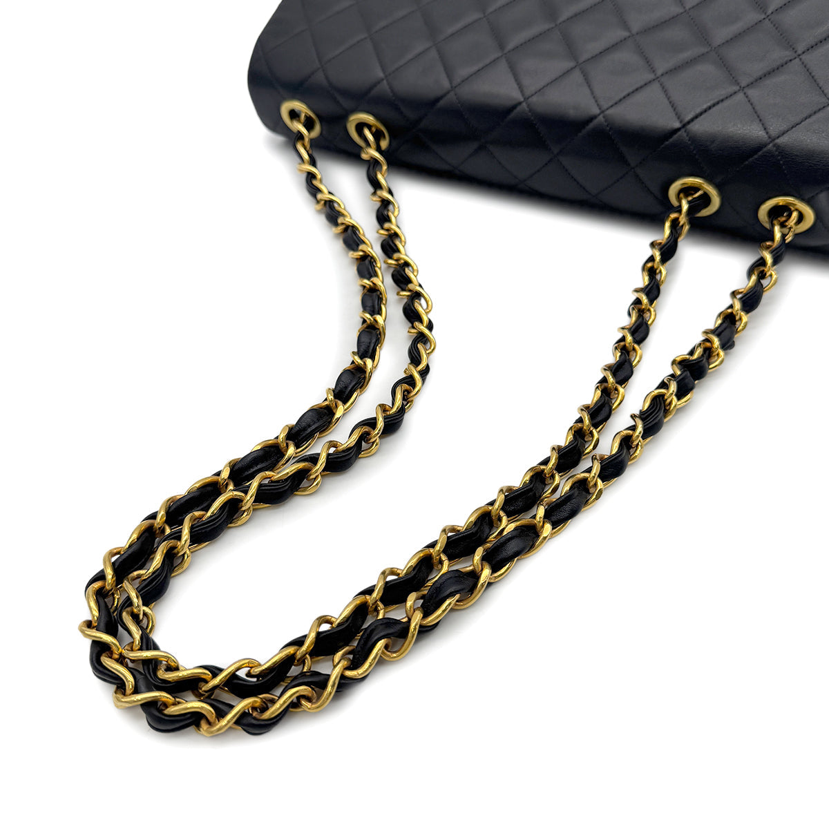 Luxury Promise Japan CHANEL VINTAGE MAXI MATELASSE 34 CHAIN SHOULDER BAG BLACK LAMB SKIN 90271908