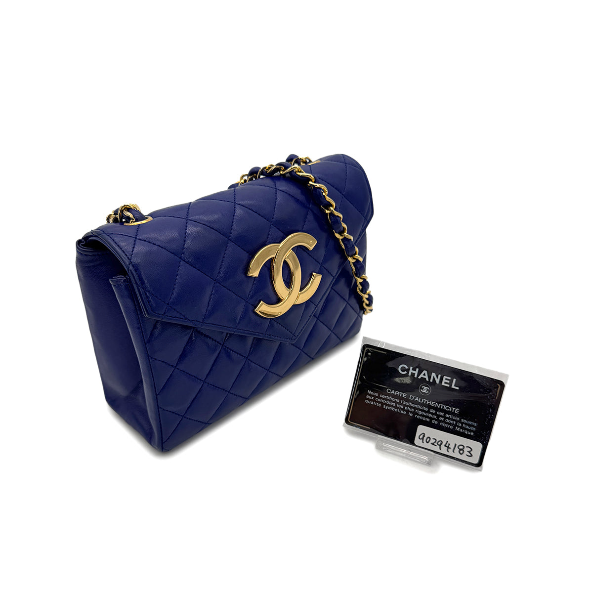 Luxury Promise Japan CHANEL VINTAGE MINI MATELASSE BIG COCO CHAIN SHOULDER BAG BLUE LAMB SKIN 90294183