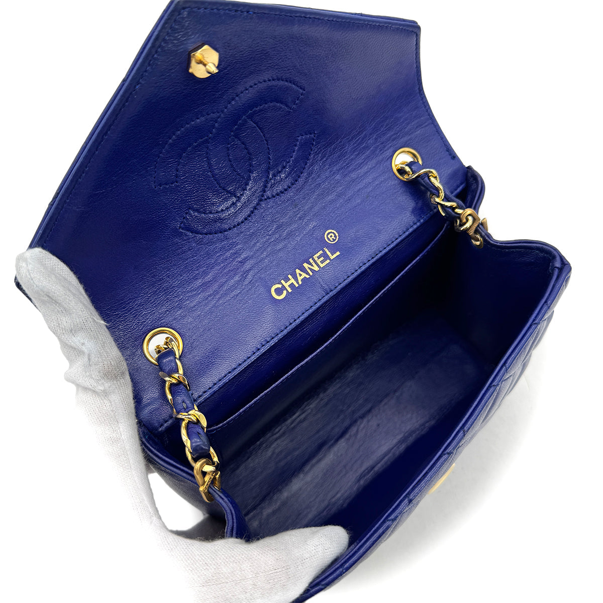 Luxury Promise Japan CHANEL VINTAGE MINI MATELASSE BIG COCO CHAIN SHOULDER BAG BLUE LAMB SKIN 90294183