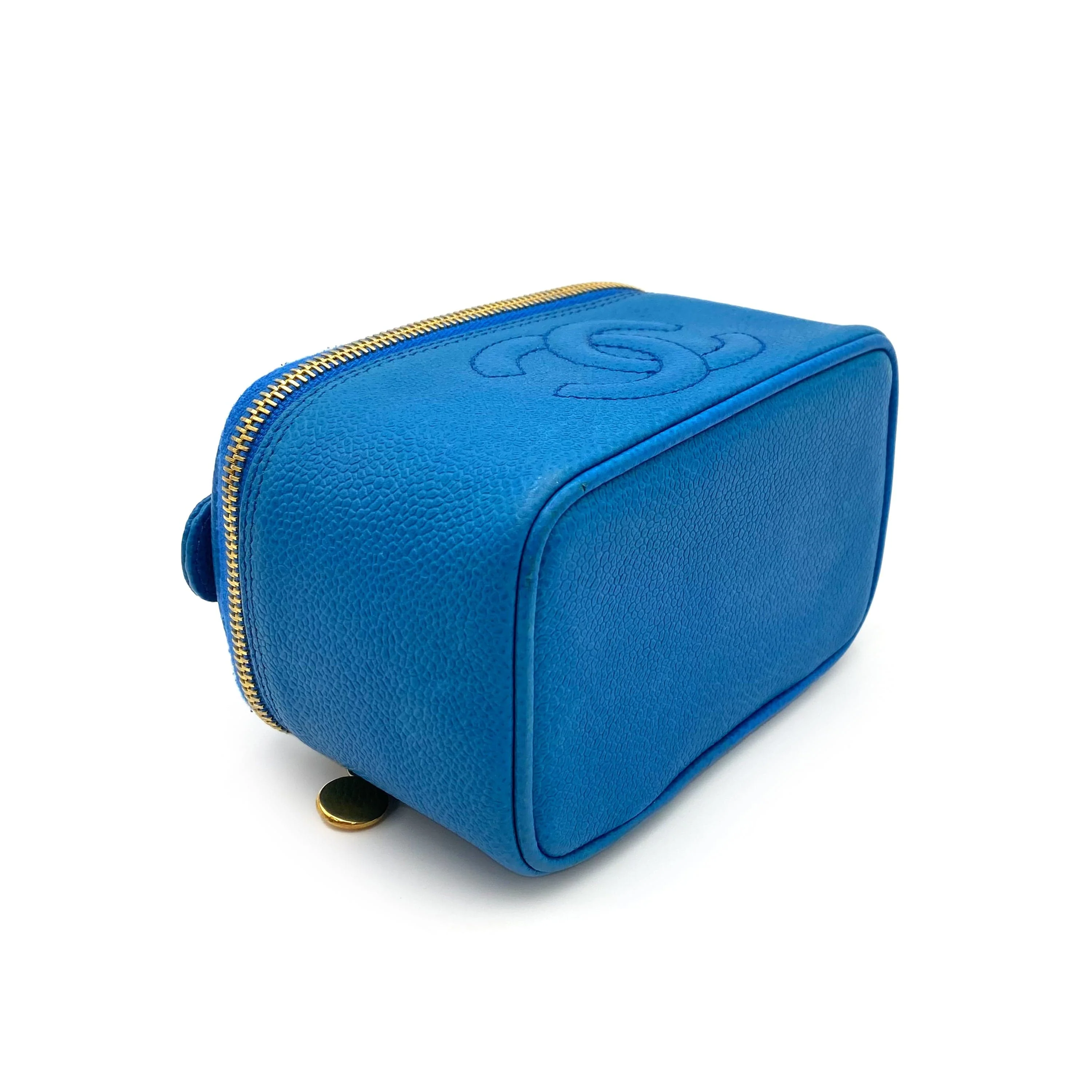 Luxury Promise Japan CHANEL VINTAGE MINI VANITY HAND BAG BLUE CAVIAR SKIN 90234752