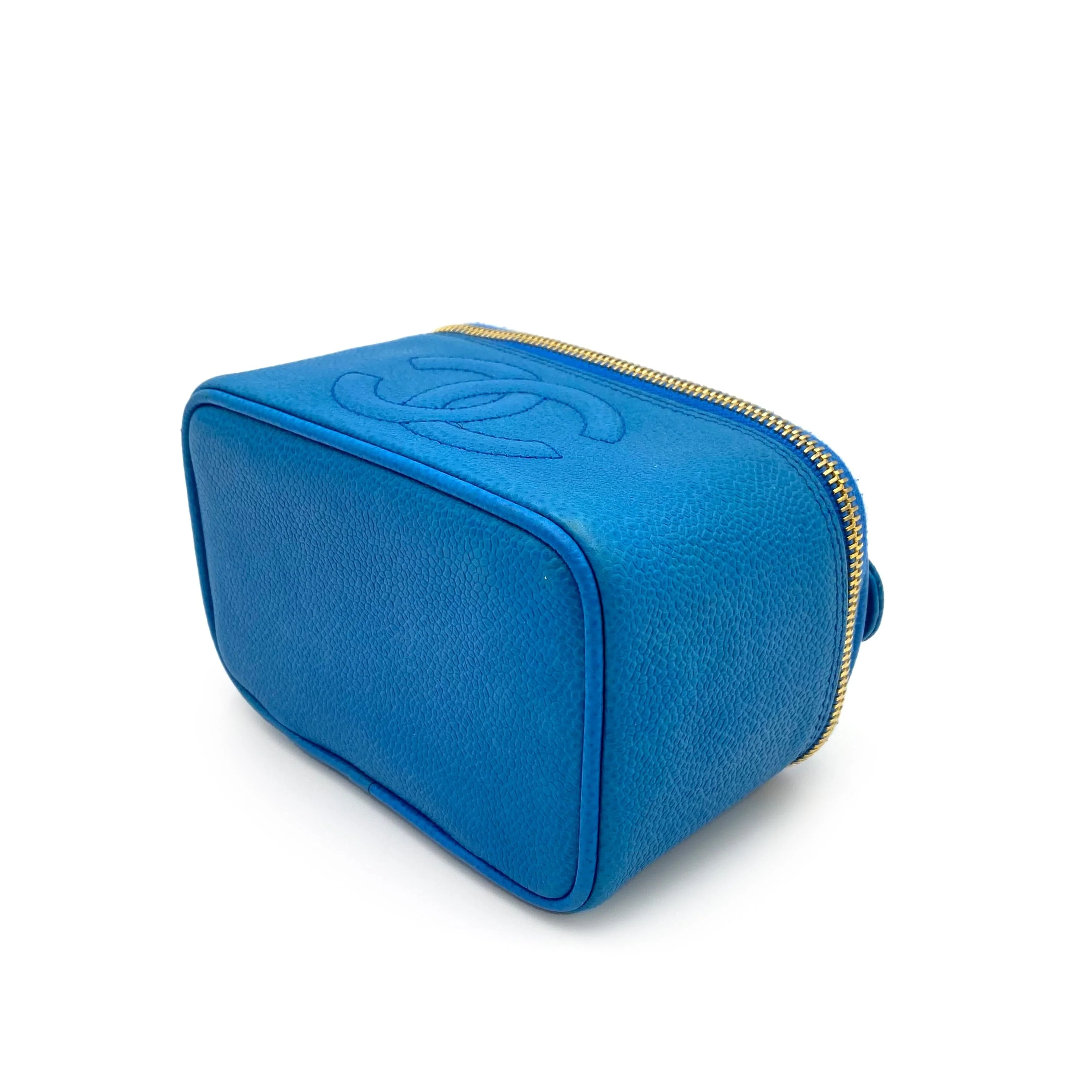 Luxury Promise Japan CHANEL VINTAGE MINI VANITY HAND BAG BLUE CAVIAR SKIN 90234752