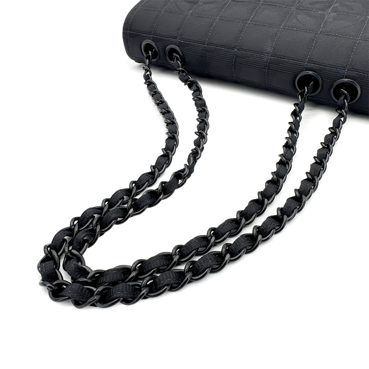 Luxury Promise Japan CHANEL VINTAGE NEW TRAVEL LINE EAST WEST CHOCOLATE BAR CHAIN SHOULDER BAG BLACK NYLON 90284881