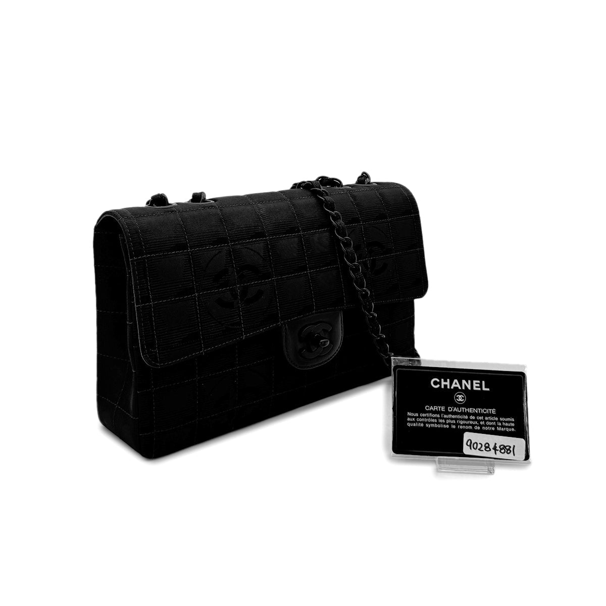 Luxury Promise Japan CHANEL VINTAGE NEW TRAVEL LINE EAST WEST CHOCOLATE BAR CHAIN SHOULDER BAG BLACK NYLON 90284881