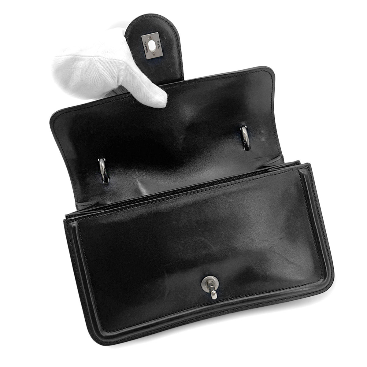 Luxury Promise Japan CHANEL VINTAGE TURN LOCK SHOULDER BAG BLACK CALF SKIN 90275620