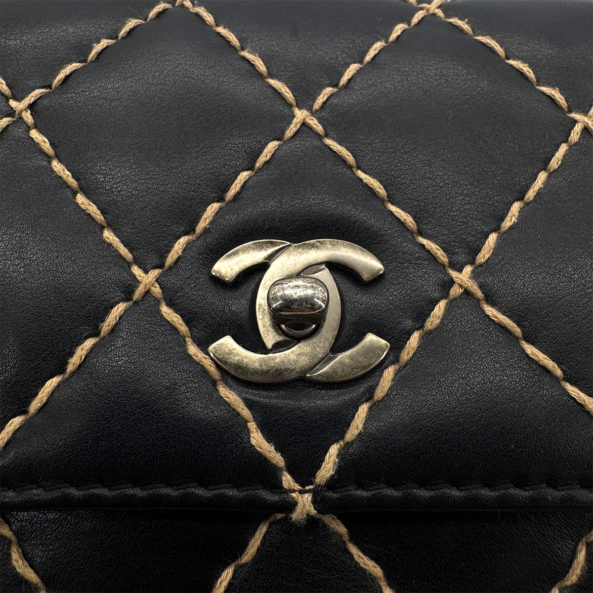 Luxury Promise Japan CHANEL VINTAGE WILD STITCH CHAIN SHOULDER BAG BLACK LEATHER 90273066