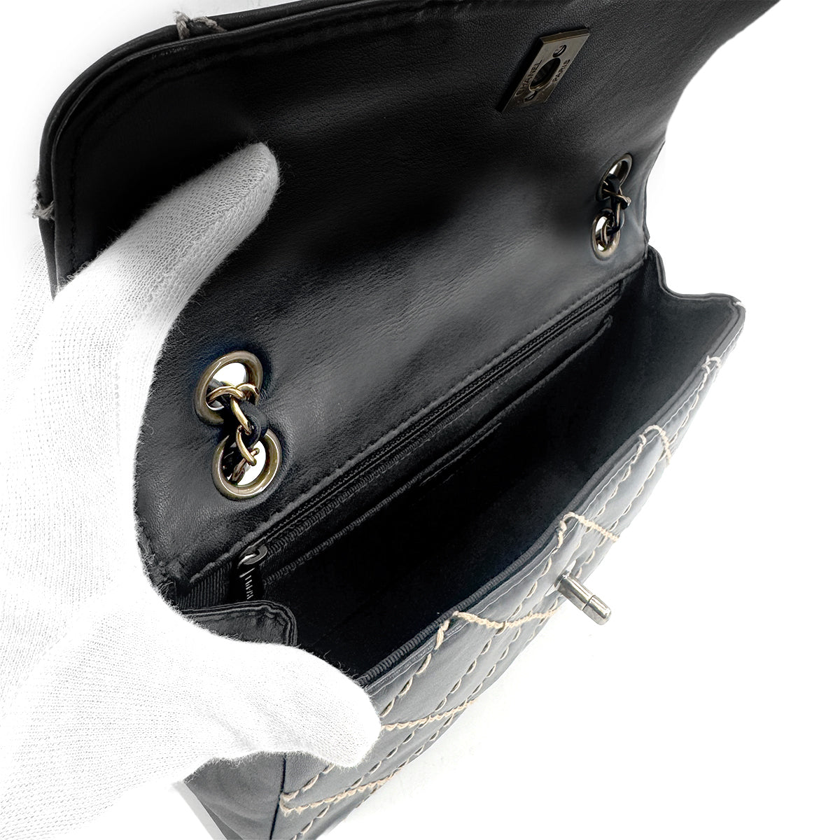 Luxury Promise Japan CHANEL VINTAGE WILD STITCH CHAIN SHOULDER BAG BLACK LEATHER 90273066