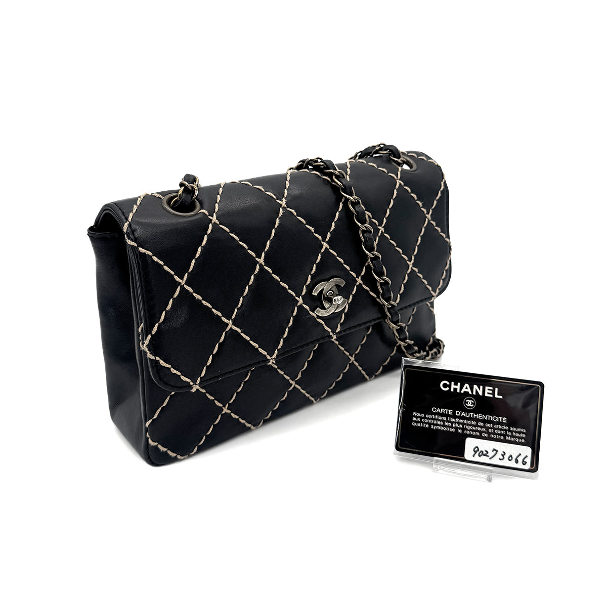 Luxury Promise Japan CHANEL VINTAGE WILD STITCH CHAIN SHOULDER BAG BLACK LEATHER 90273066