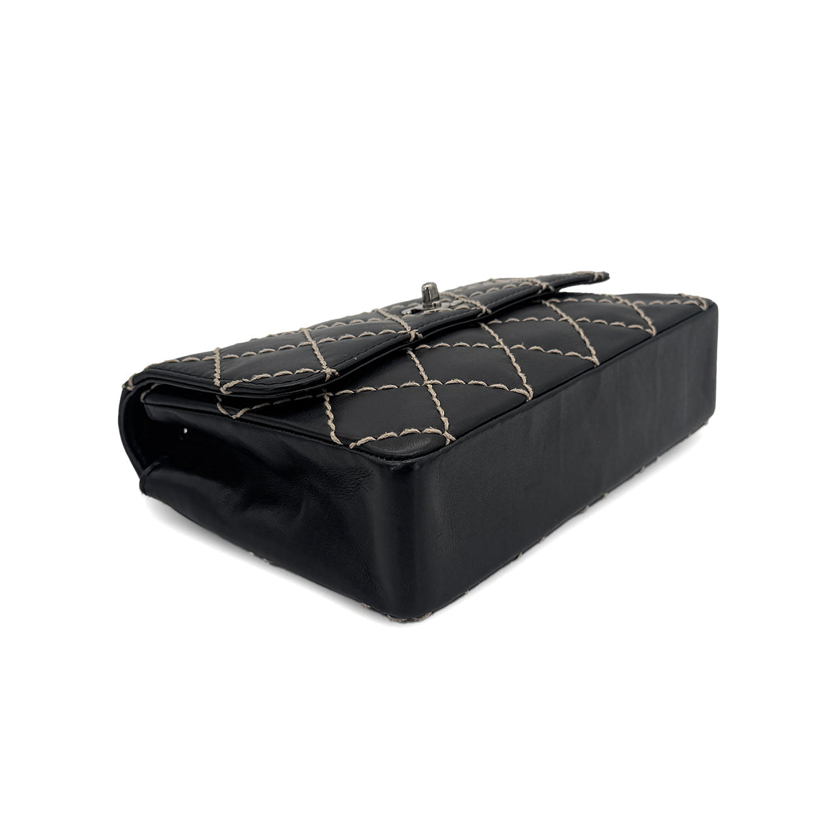 Luxury Promise Japan CHANEL VINTAGE WILD STITCH CHAIN SHOULDER BAG BLACK LEATHER 90273066