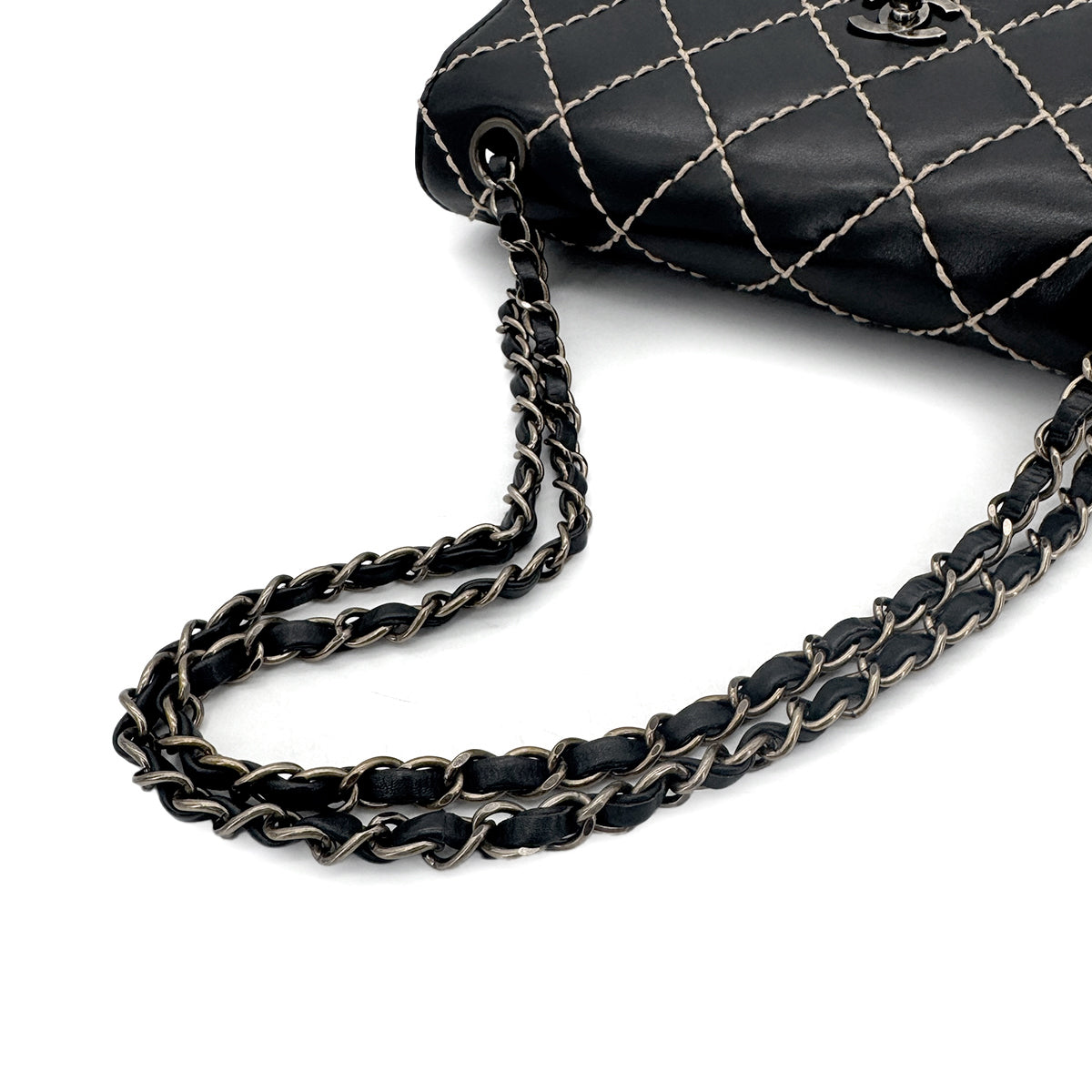 Luxury Promise Japan CHANEL VINTAGE WILD STITCH CHAIN SHOULDER BAG BLACK LEATHER 90273066