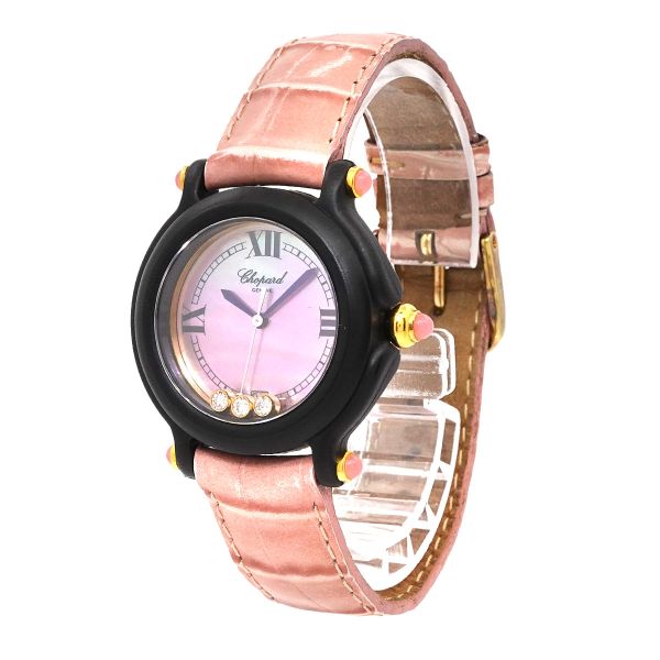 Luxury Promise Japan Chopard Be Happy Women's Watch, Limited Edition of 9,999 Pieces, 3-Piece Diamond, Pink Shell, Date, Quartz Watch, Chopard 90295715