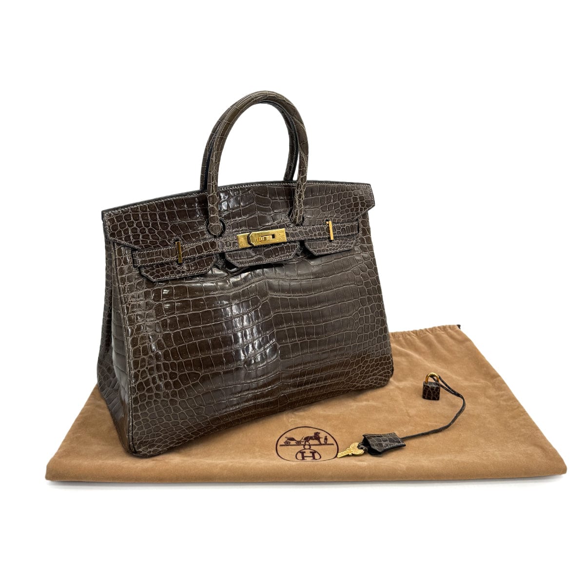Luxury Promise Japan HERMES BIRKIN 35 KAHKI POROSUS CROCODILE HAND BAG 1999 SQUARE C GOLD HARDWARE 90312514
