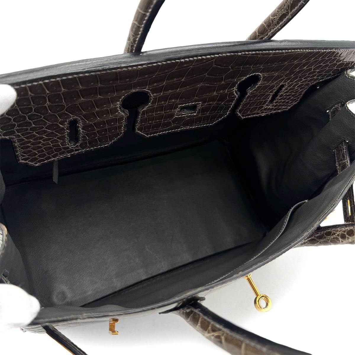 Luxury Promise Japan HERMES BIRKIN 35 KAHKI POROSUS CROCODILE HAND BAG 1999 SQUARE C GOLD HARDWARE 90312514