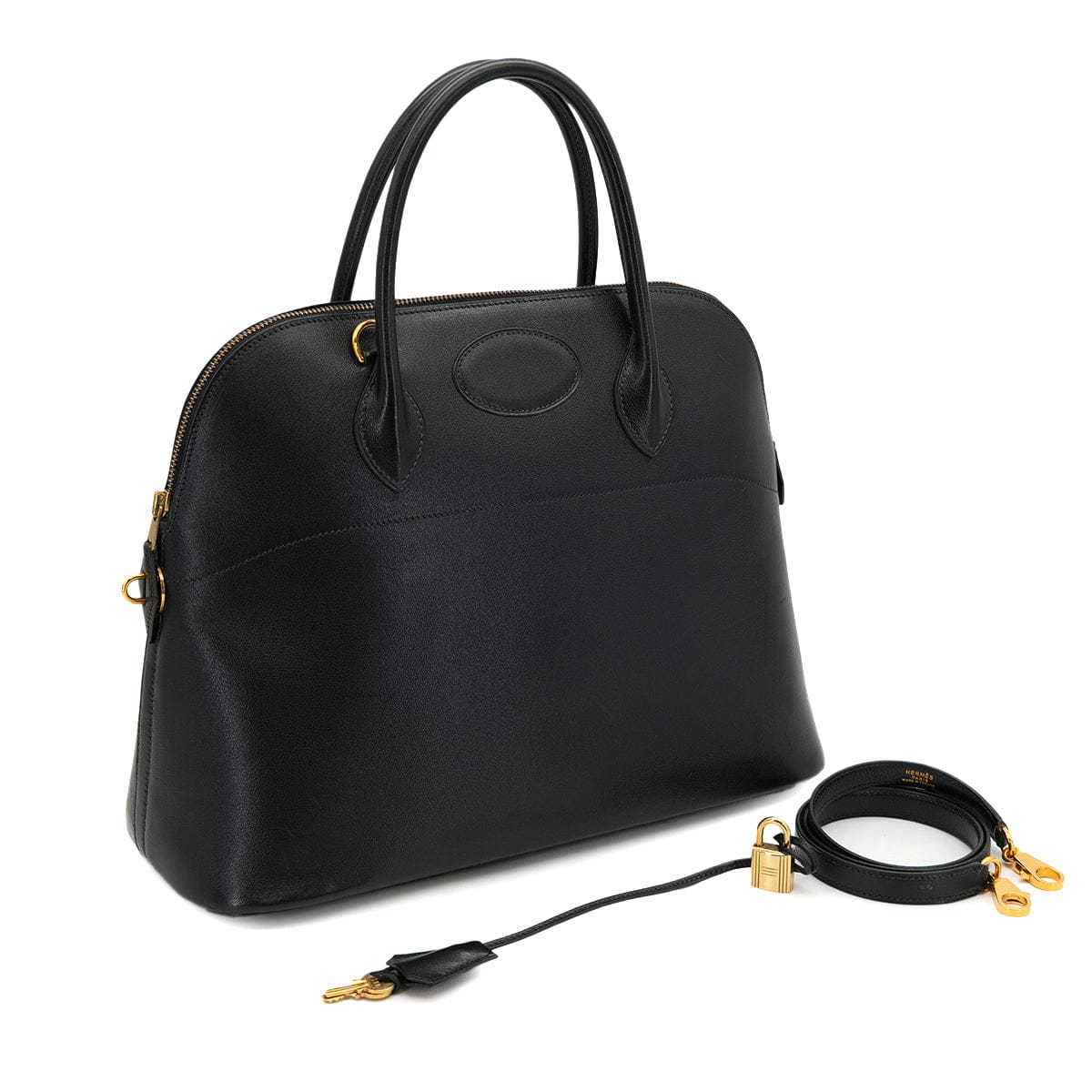 Luxury Promise Japan HERMES BOLIDE 35 BLACK VEAU GULLIVER HAND SHOULDER BAG 1994 CIRCLE X GOLD HARDWARE 90323091