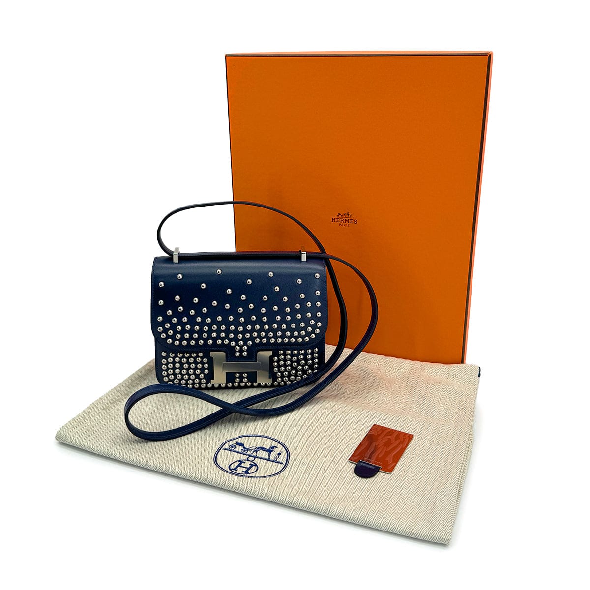 Luxury Promise Japan HERMES CONSTANCE 3 MINI 18 MIROIR CLOUTE BLUE ABYSSE BOXCALF 2025 K STAMP PALLADIUM HARDWARE 90316884