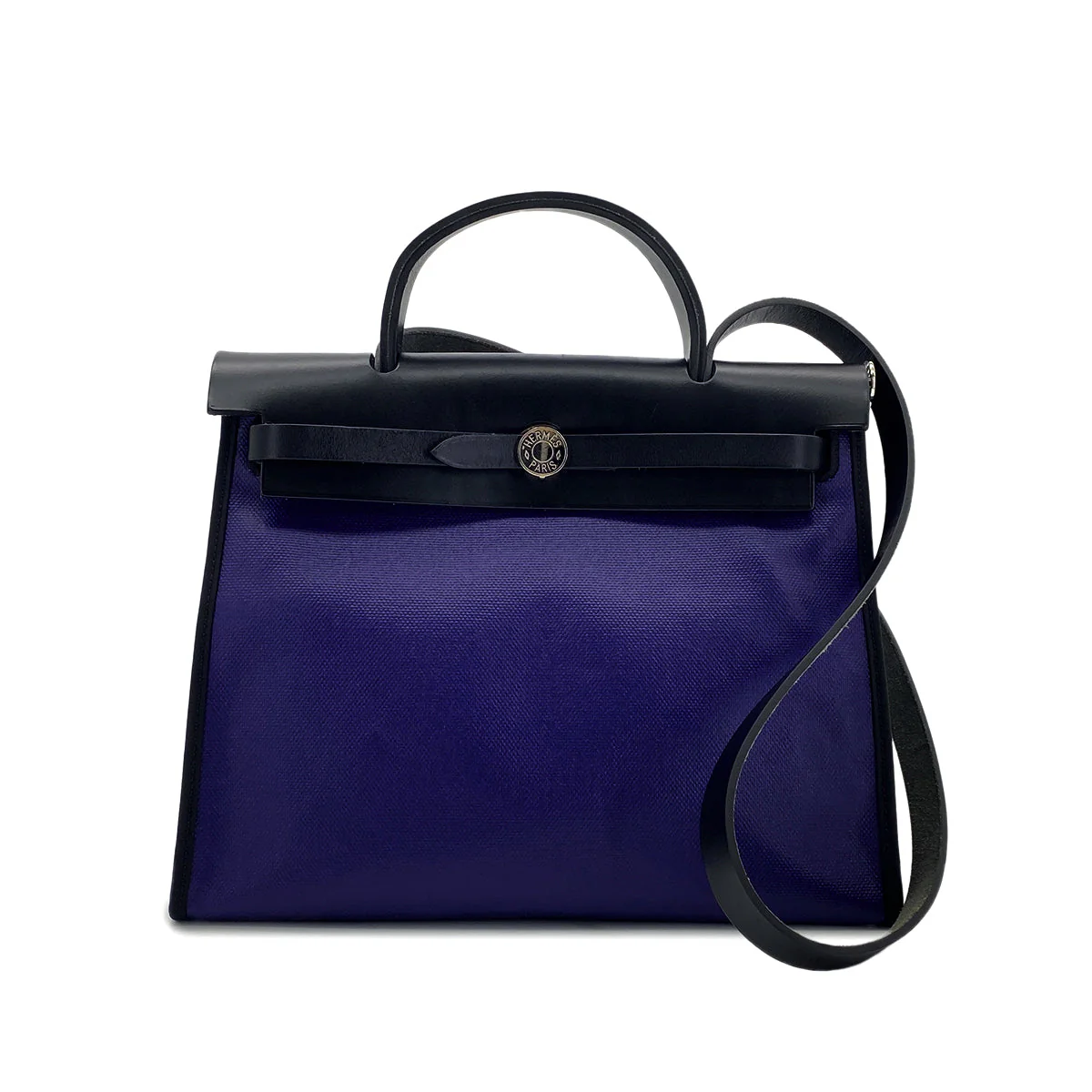 Luxury Promise Japan HERMES HER BAG ZIP PM 31 BLEU ENCRE BLACK TOILE H BERLINE VACHE HUNTER HAND SHOULDER BAG C 90296673