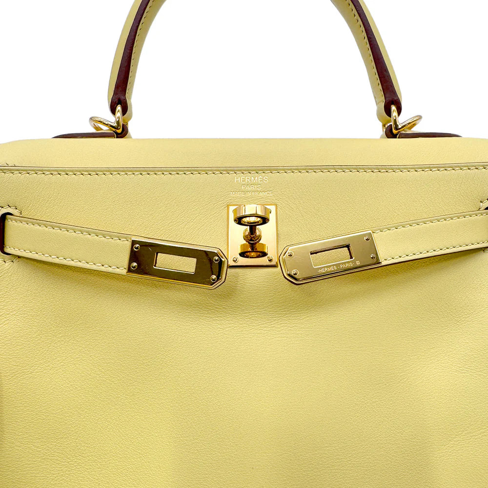 HERMES KELLY 25 RETOURNE JAUNE POUSSIN VEAU SWIFT HAND SHOULDER BAG Z GHW 90303899 DXBS6080