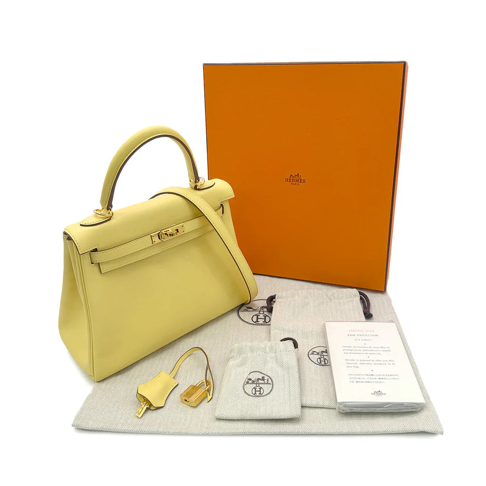 HERMES KELLY 25 RETOURNE JAUNE POUSSIN VEAU SWIFT HAND SHOULDER BAG Z GHW 90303899 DXBS6080