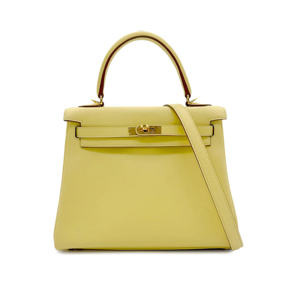 HERMES KELLY 25 RETOURNE JAUNE POUSSIN VEAU SWIFT HAND SHOULDER BAG Z GHW 90303899 DXBS6080