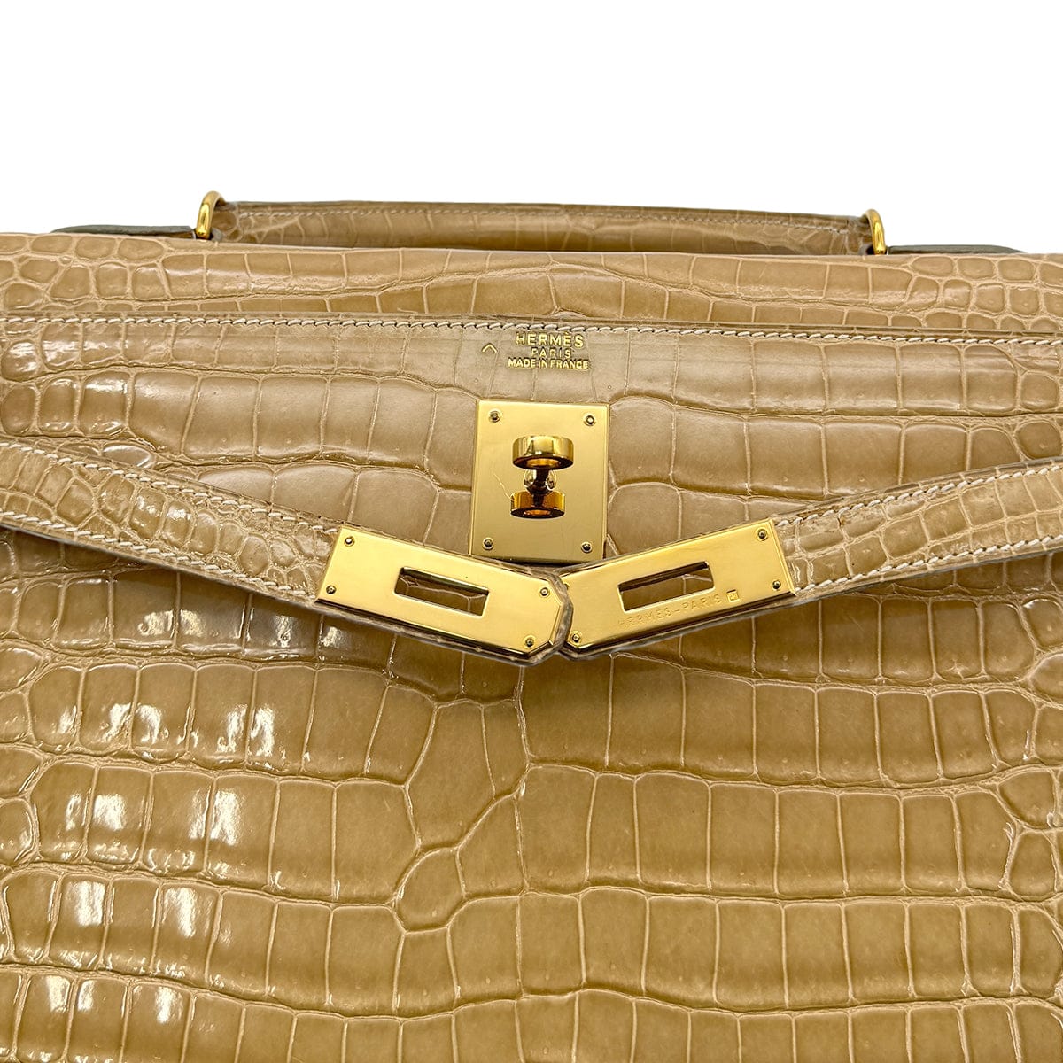Luxury Promise Japan HERMES KELLY 32 SELLIER BEIGE ROSE CROCODILE POROSUS HAND SHOULDER BAG □C GHW 90306274