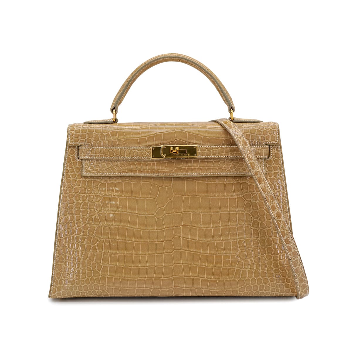 Luxury Promise Japan HERMES KELLY 32 SELLIER BEIGE ROSE CROCODILE POROSUS HAND SHOULDER BAG □C GHW 90306274