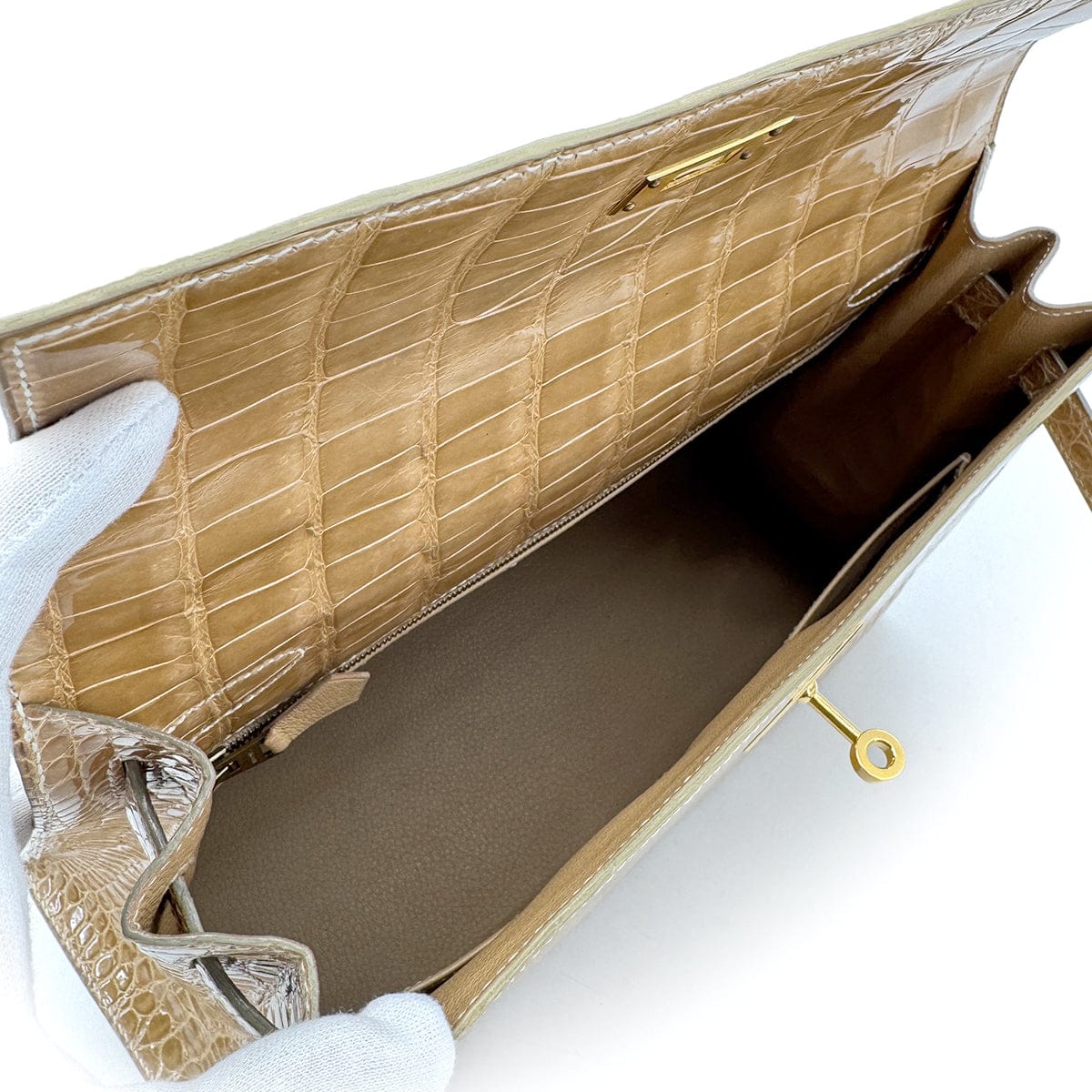 Luxury Promise Japan HERMES KELLY 32 SELLIER BEIGE ROSE CROCODILE POROSUS HAND SHOULDER BAG □C GHW 90306274