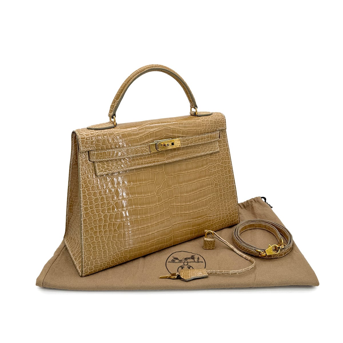 Luxury Promise Japan HERMES KELLY 32 SELLIER BEIGE ROSE CROCODILE POROSUS HAND SHOULDER BAG □C GHW 90306274