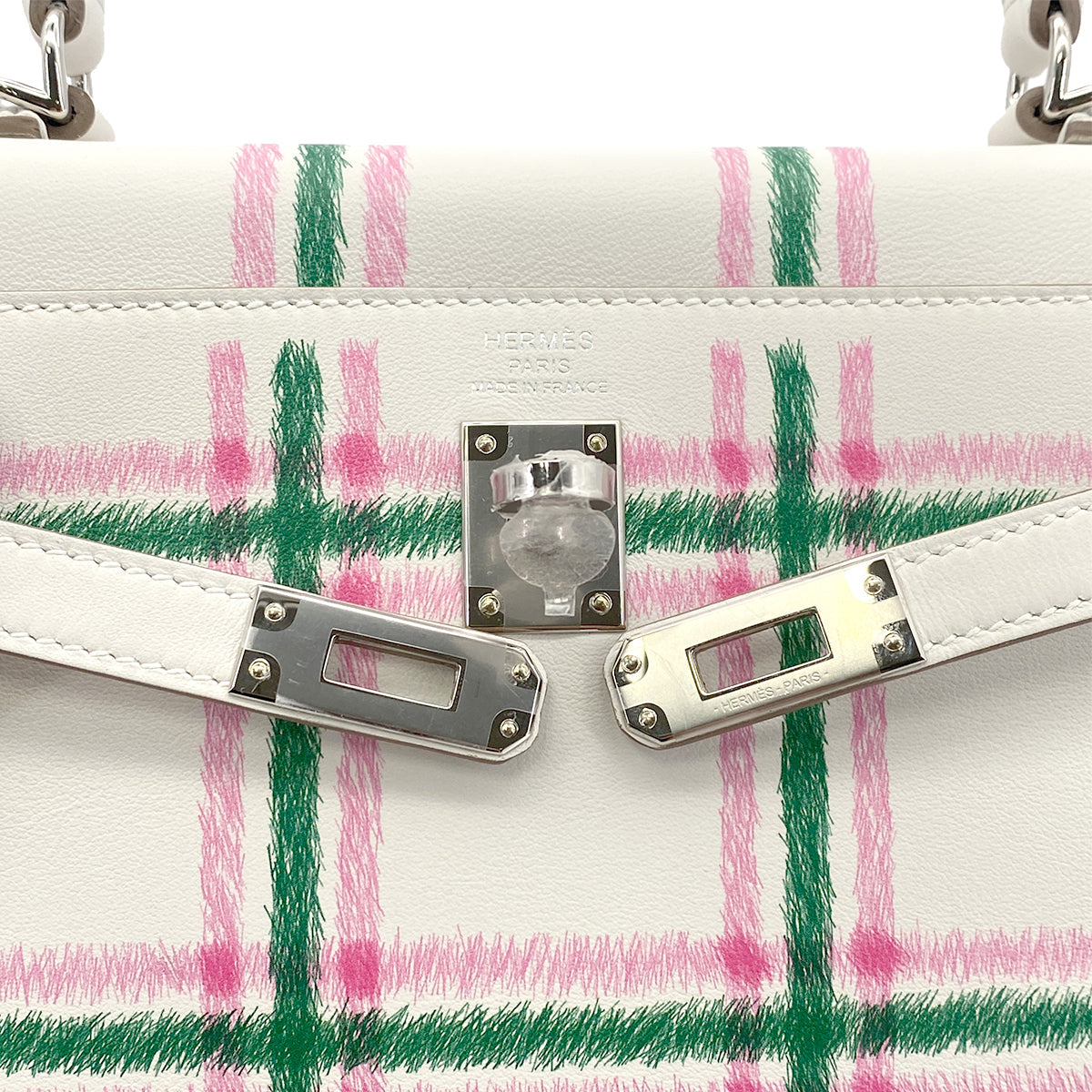 Luxury Promise Japan HERMES KELLY25 RETOURNE TARTAN LIGHT NEW GRIS PERLE VERT MOYEN ROSE BUBBLEGUM SWIFT K 90301644