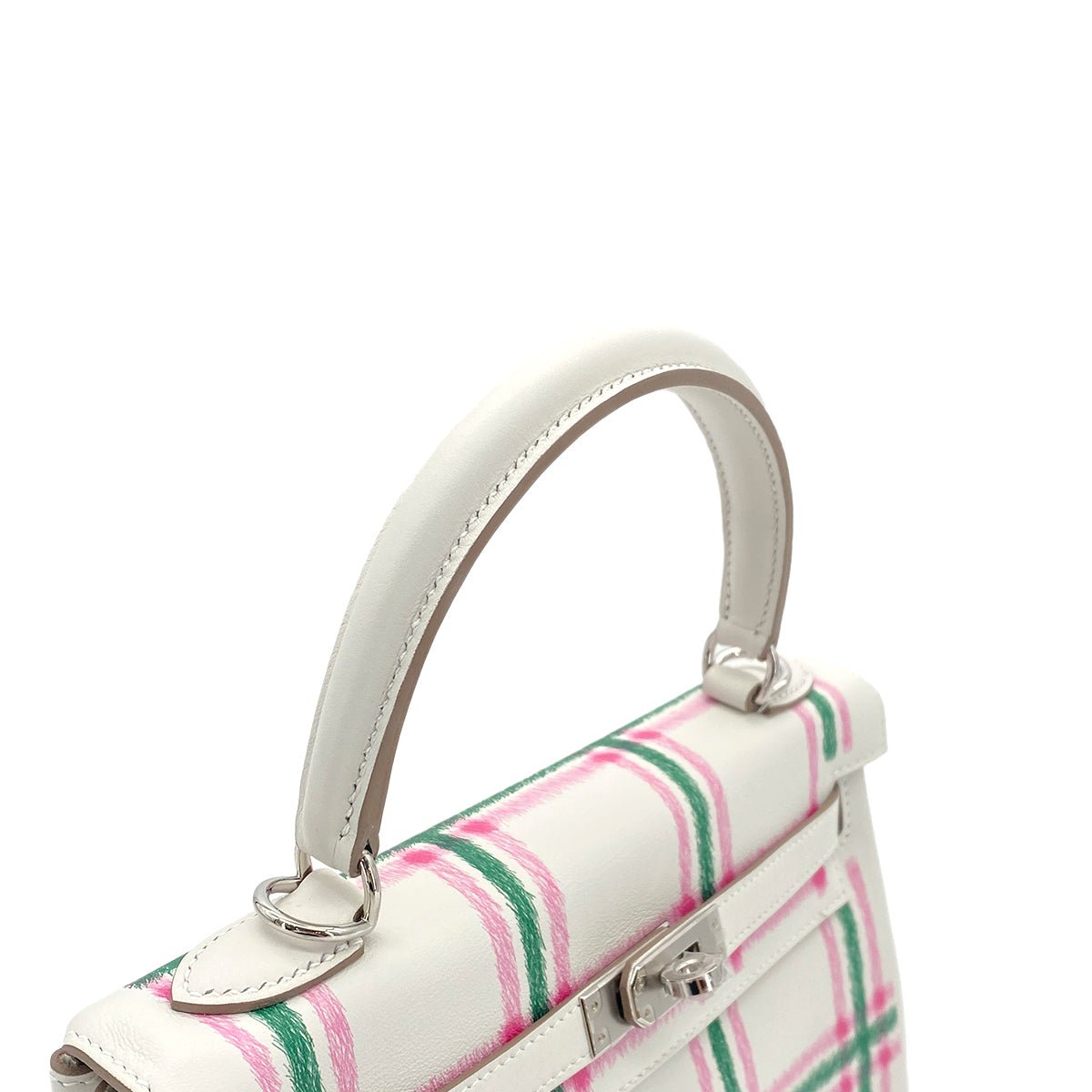 Luxury Promise Japan HERMES KELLY25 RETOURNE TARTAN LIGHT NEW GRIS PERLE VERT MOYEN ROSE BUBBLEGUM SWIFT K 90301644