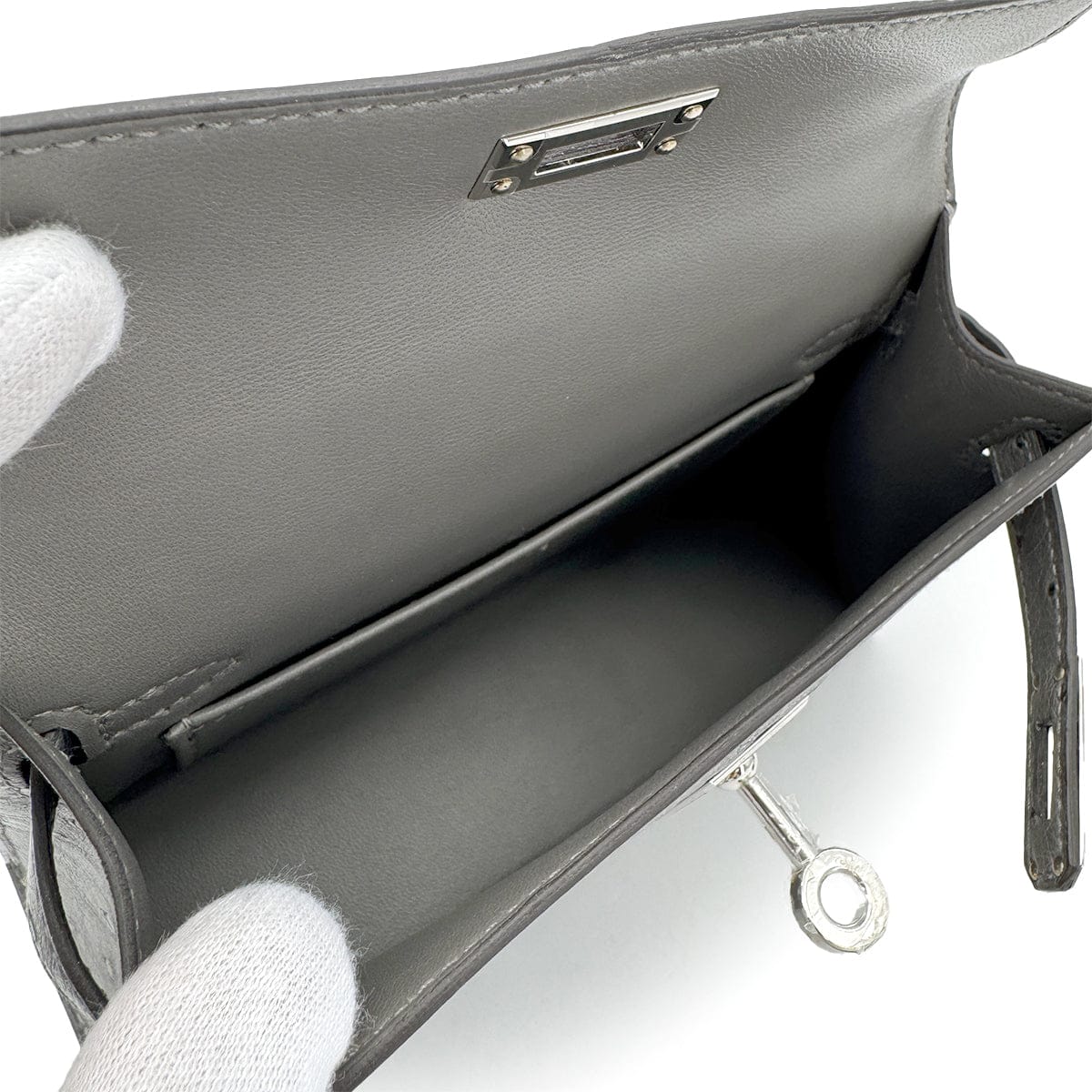Luxury Promise Japan HERMES MINI KELLY 2 GRIS MEYER OSTRICH HAND SHOULDER BAG 2023 B STAMP PALLADIUM HARDWARE 90318729
