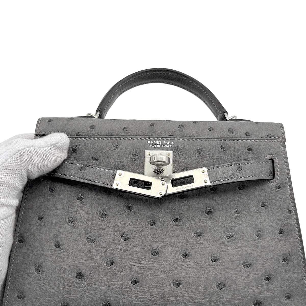 Luxury Promise Japan HERMES MINI KELLY 2 GRIS MEYER OSTRICH HAND SHOULDER BAG 2023 B STAMP PALLADIUM HARDWARE 90318729
