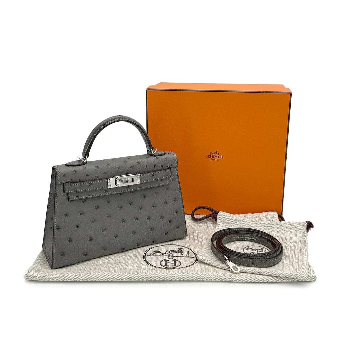 Luxury Promise Japan HERMES MINI KELLY 2 GRIS MEYER OSTRICH HAND SHOULDER BAG 2023 B STAMP PALLADIUM HARDWARE 90318729