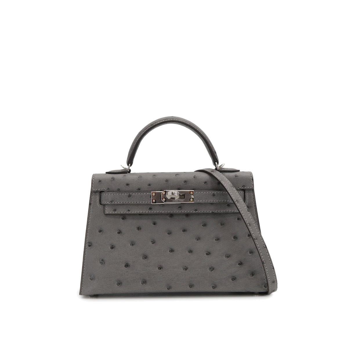 Luxury Promise Japan HERMES MINI KELLY 2 GRIS MEYER OSTRICH HAND SHOULDER BAG 2023 B STAMP PALLADIUM HARDWARE 90318729