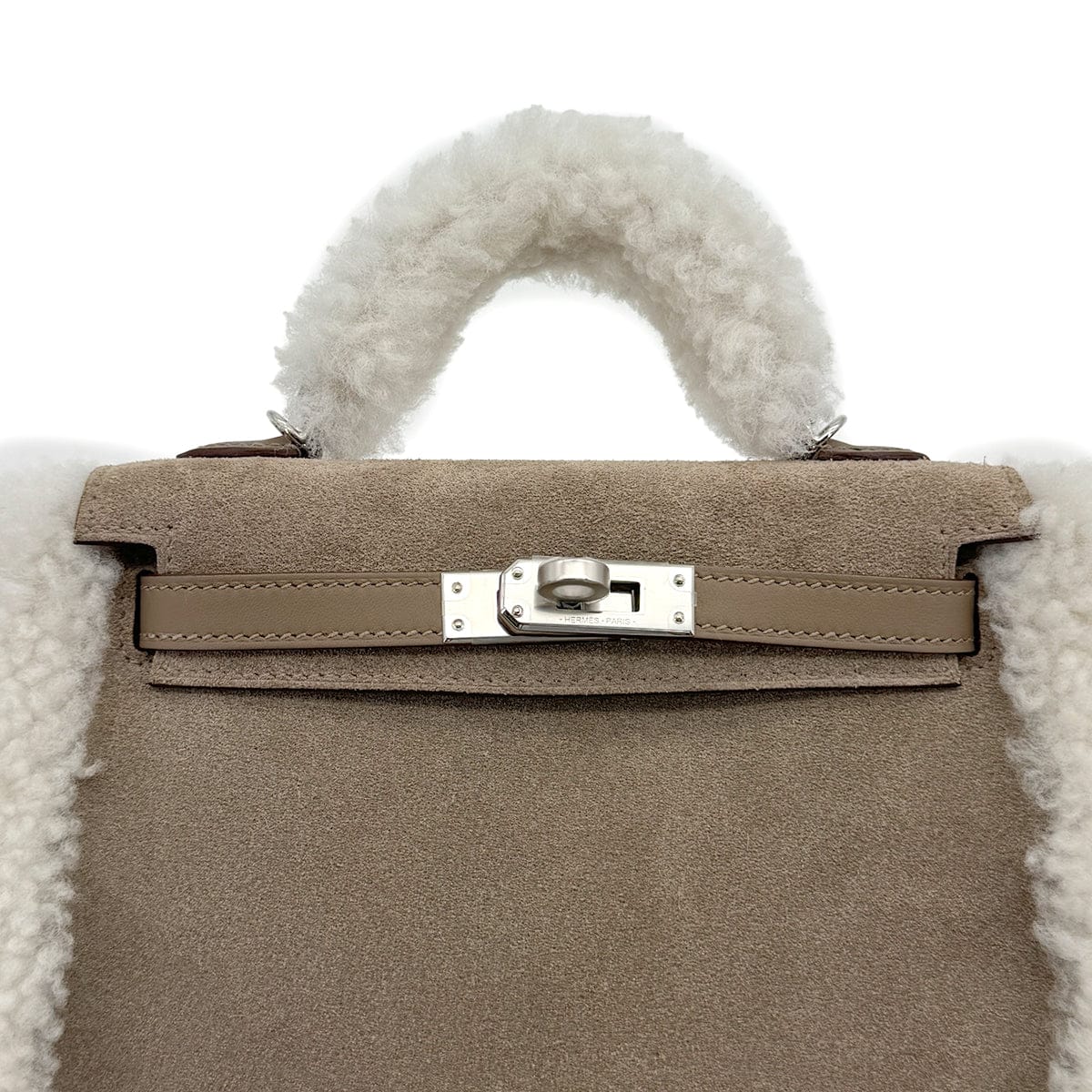 Luxury Promise Japan HERMES MINI KELLY 20 TEDDY PLUCH GRIS CAILLOU ECRU ETOUPE GRIZZLY MOUTON VEAU SWIFT HAND SHOULDER BAG 2025 K STAMP PALLADIUM HARDWARE 90318739