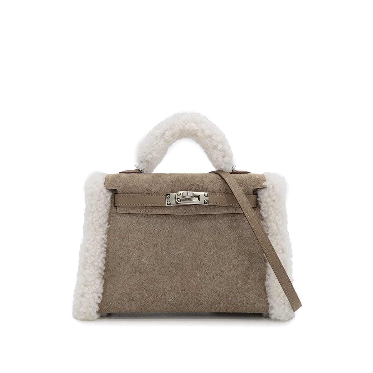 Luxury Promise Japan HERMES MINI KELLY 20 TEDDY PLUCH GRIS CAILLOU ECRU ETOUPE GRIZZLY MOUTON VEAU SWIFT HAND SHOULDER BAG 2025 K STAMP PALLADIUM HARDWARE 90318739