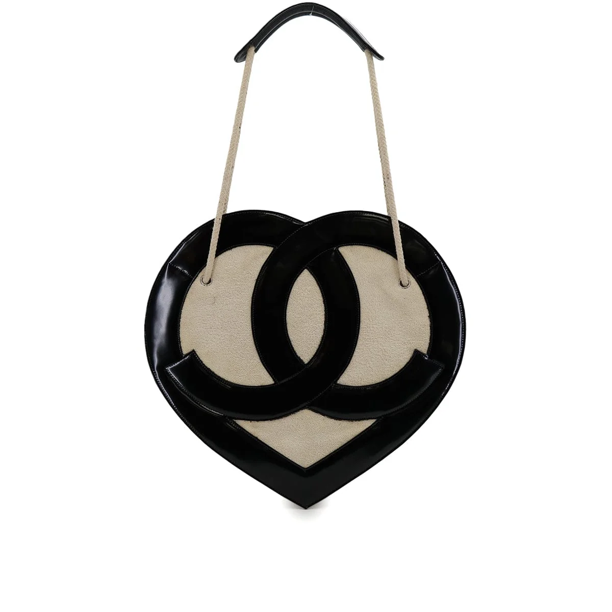 luxury promise japan VINTAGE CHANEL COCOMARK HEART TOTE BAG BLACK WHITE ENAMEL PILE 90313412