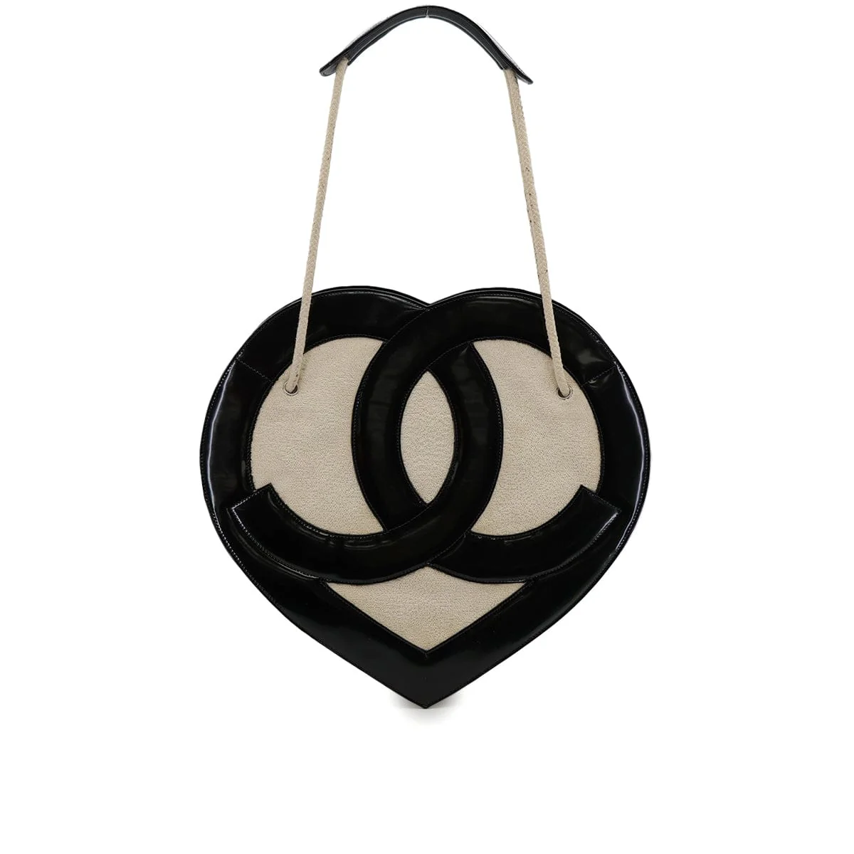 luxury promise japan VINTAGE CHANEL COCOMARK HEART TOTE BAG BLACK WHITE ENAMEL PILE 90313412