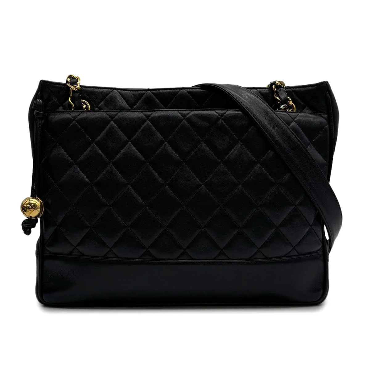 Luxury Promise Japan VINTAGE CHANEL MATELASSE CHAIN TOTE BAG BLACK LAMB SKIN GOLD HARDWARE 90313541