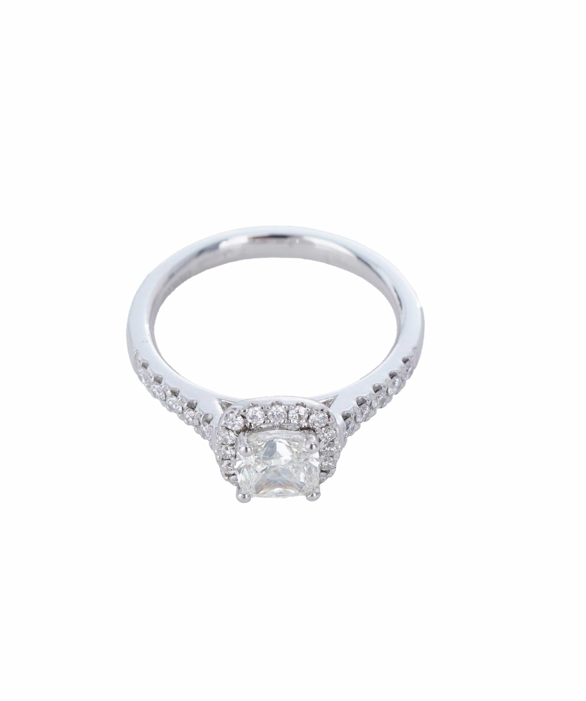 Luxury Promise 1.02 & 0.29 CT CUSHION WHITE  PLATINUM MICRO PAVE DIAMOND RING SIZE N ANL-S22-15