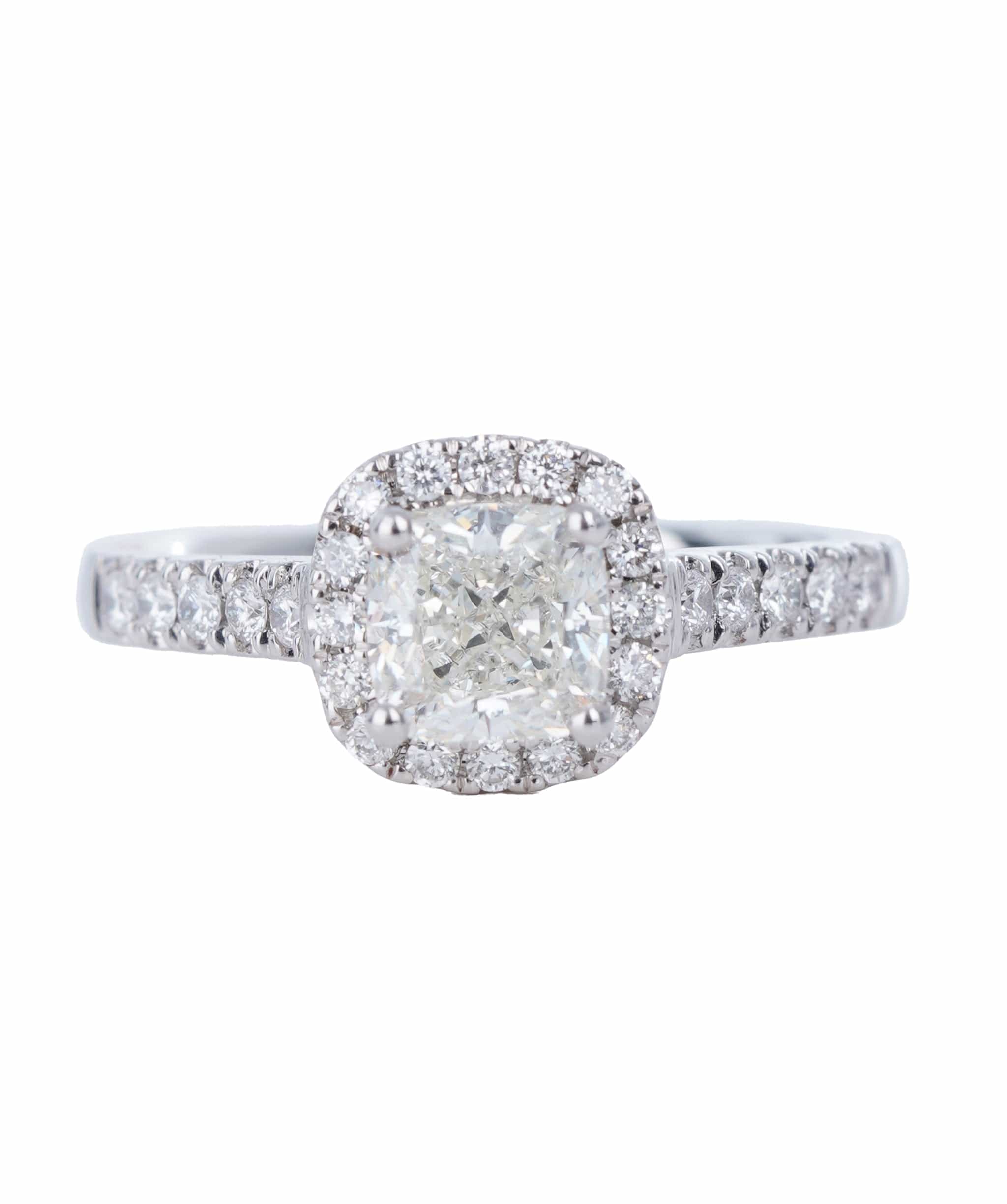 Luxury Promise 1.02 & 0.29 CT CUSHION WHITE  PLATINUM MICRO PAVE DIAMOND RING SIZE N ANL-S22-15