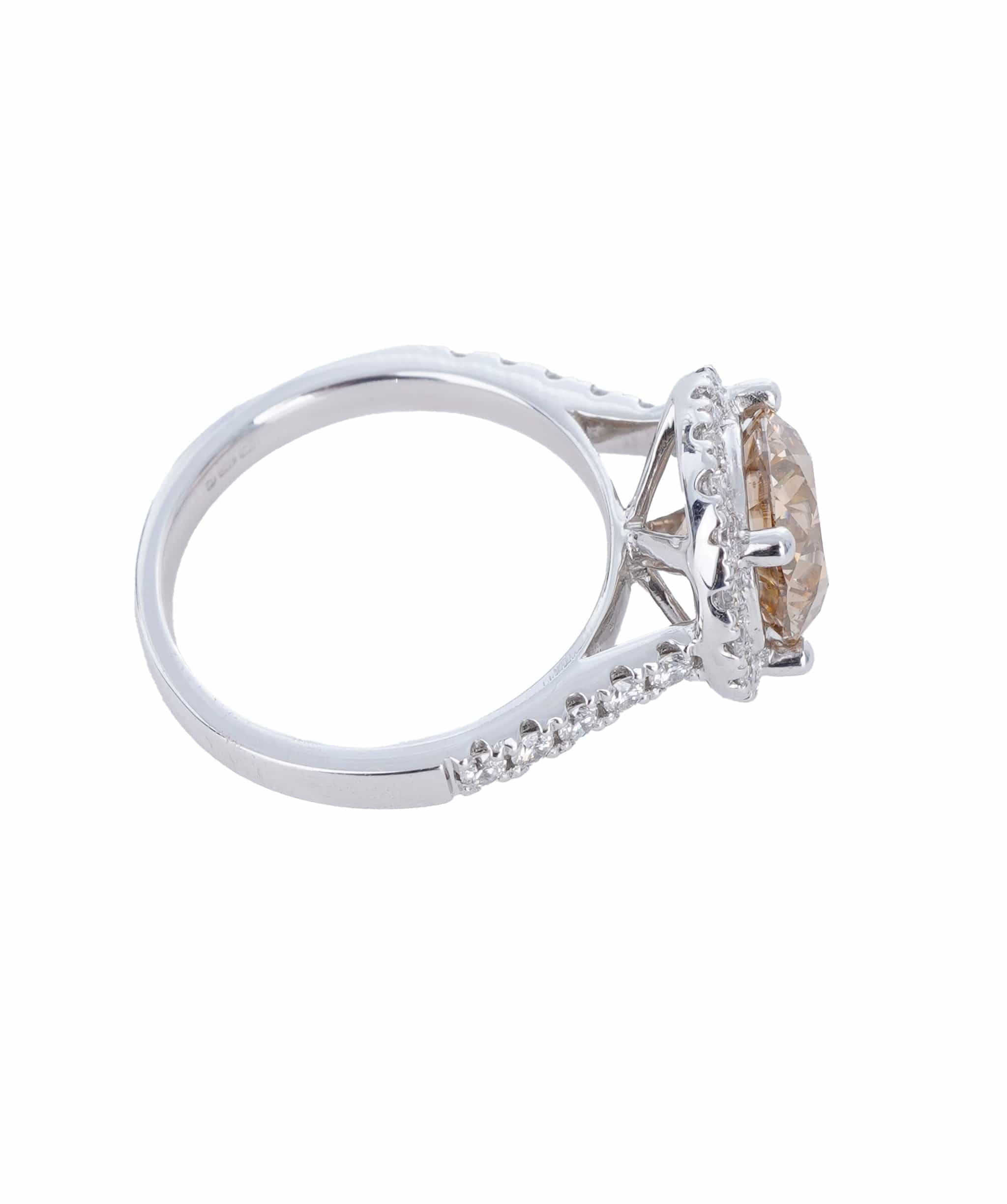 Luxury Promise 2.69 & 0.44 CT ROUND BROWN WHITE GOLD HALO DIAMON RING SIZE L ANL-S22-10