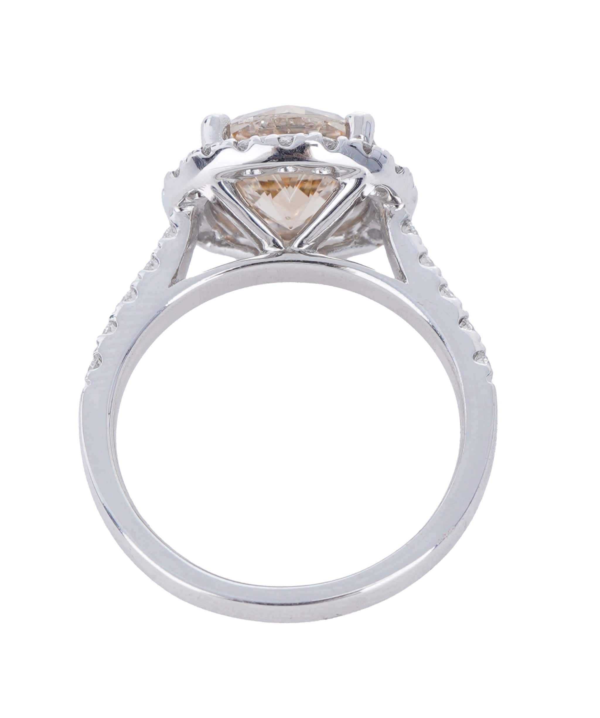 Luxury Promise 2.69 & 0.44 CT ROUND BROWN WHITE GOLD HALO DIAMON RING SIZE L ANL-S22-10