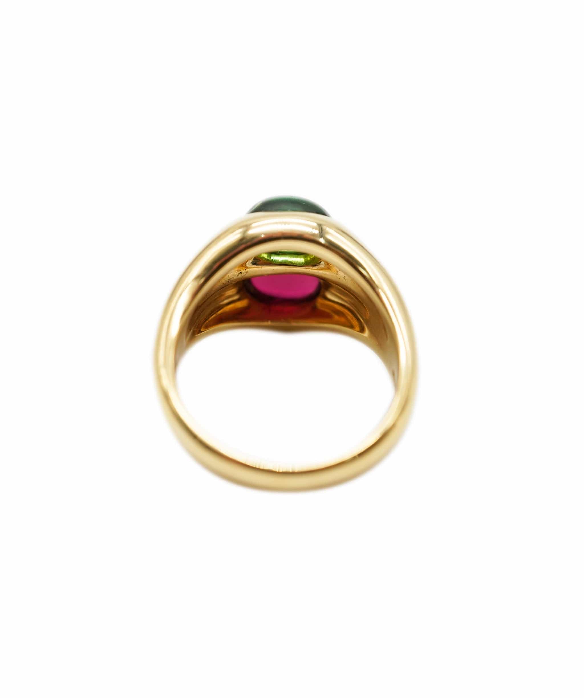 Luxury Promise Bulgari Pink and Green Tourmaline Yellow gold Ring AVC1924