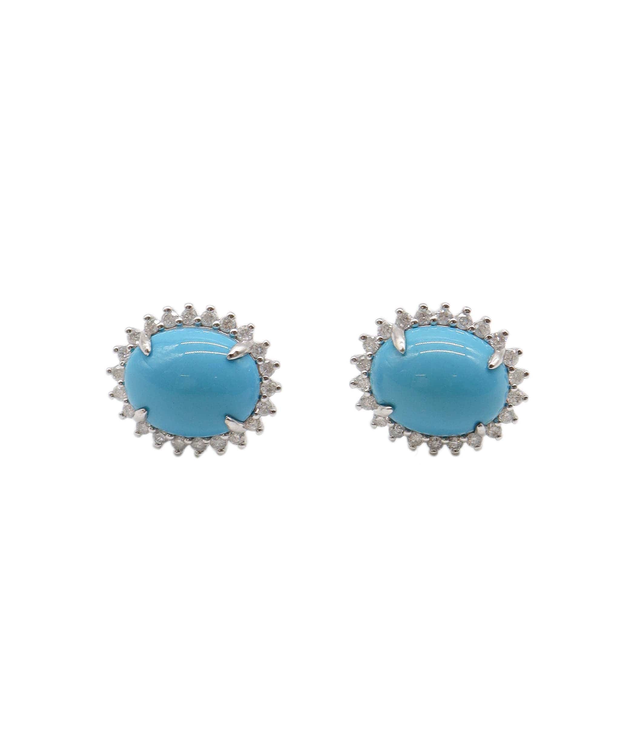 Luxury Promise Turquoise Oval halo earrings 3.8ct WG DXBS0908