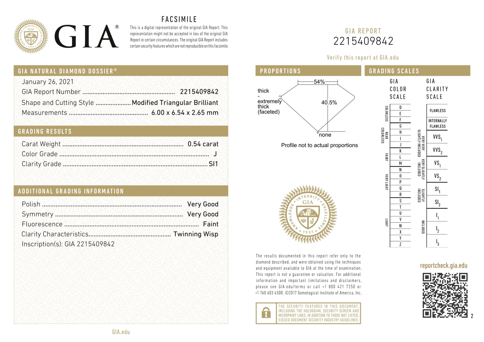 Luxury Promise Certified 0.54 Ct Trilliant cut I SI1 Loose Diamond