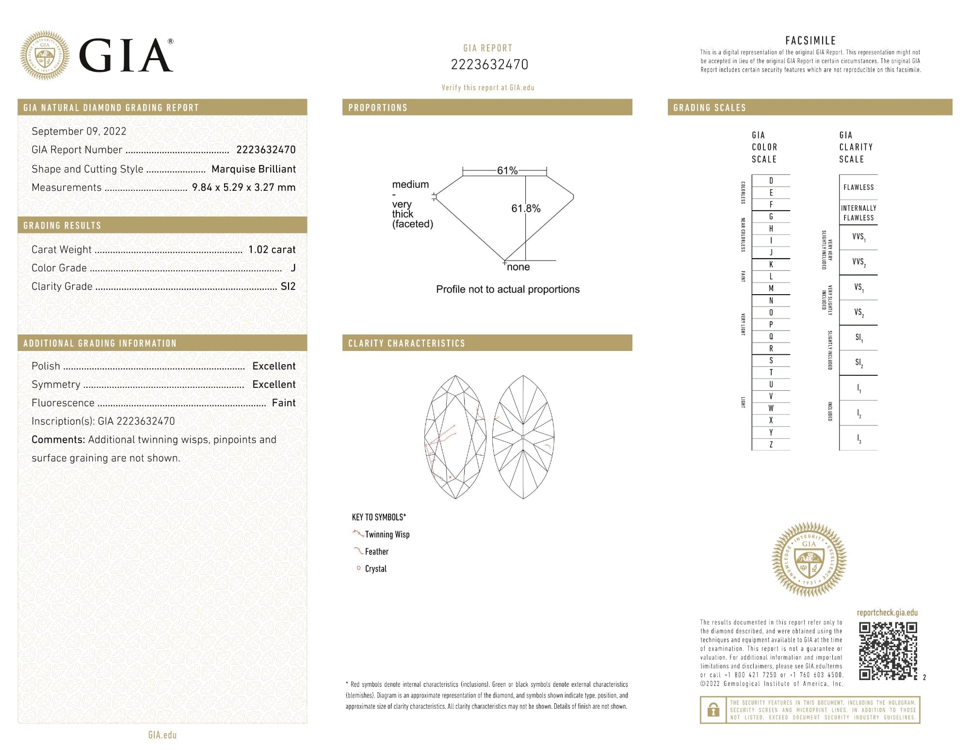 Luxury Promise GIA Certified 1.02 Ct Marquise cut J SI2 Loose Diamond