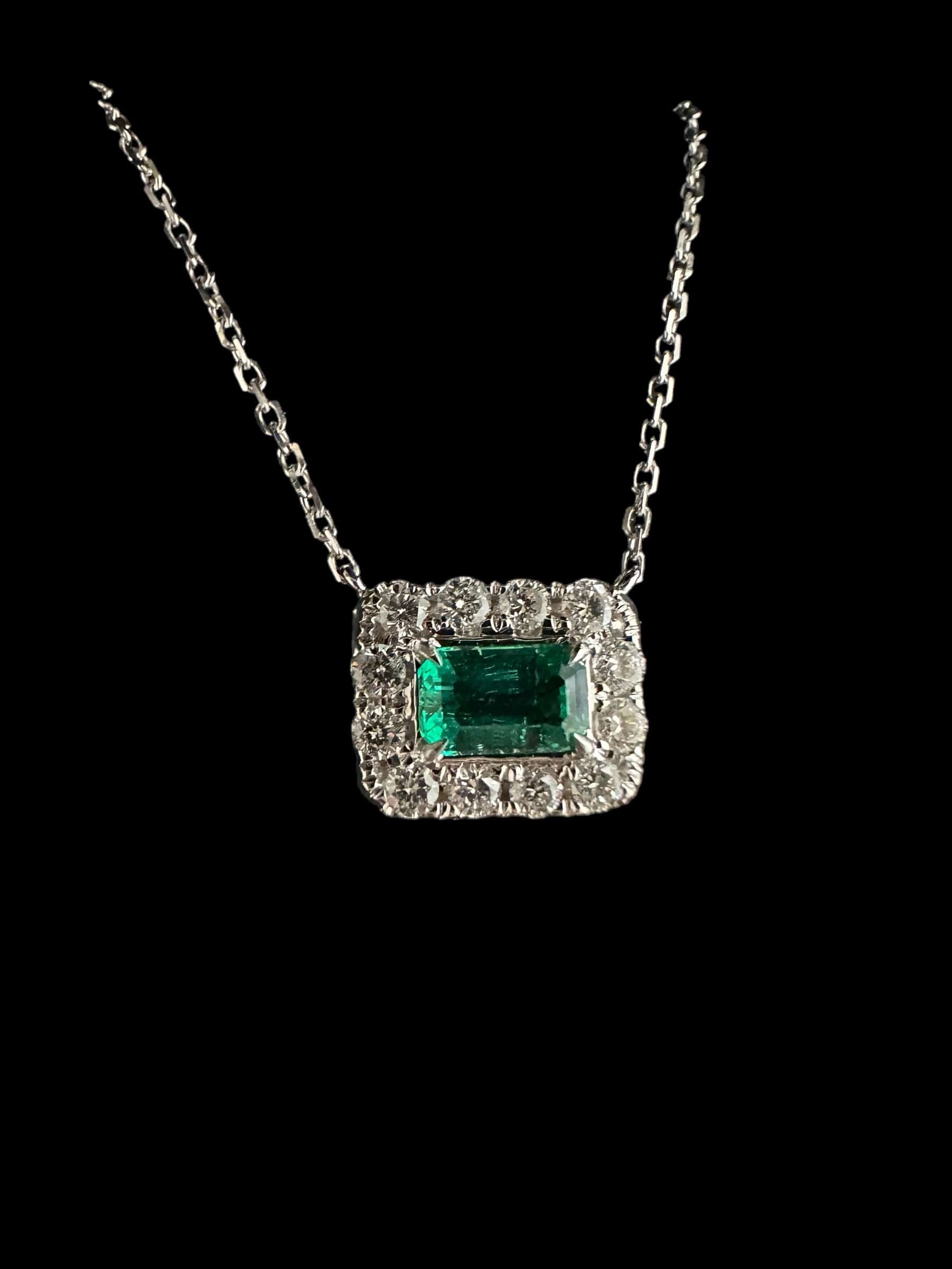 Luxury Promise Emerald & Diamond Pendant Necklace set in 18K White Gold