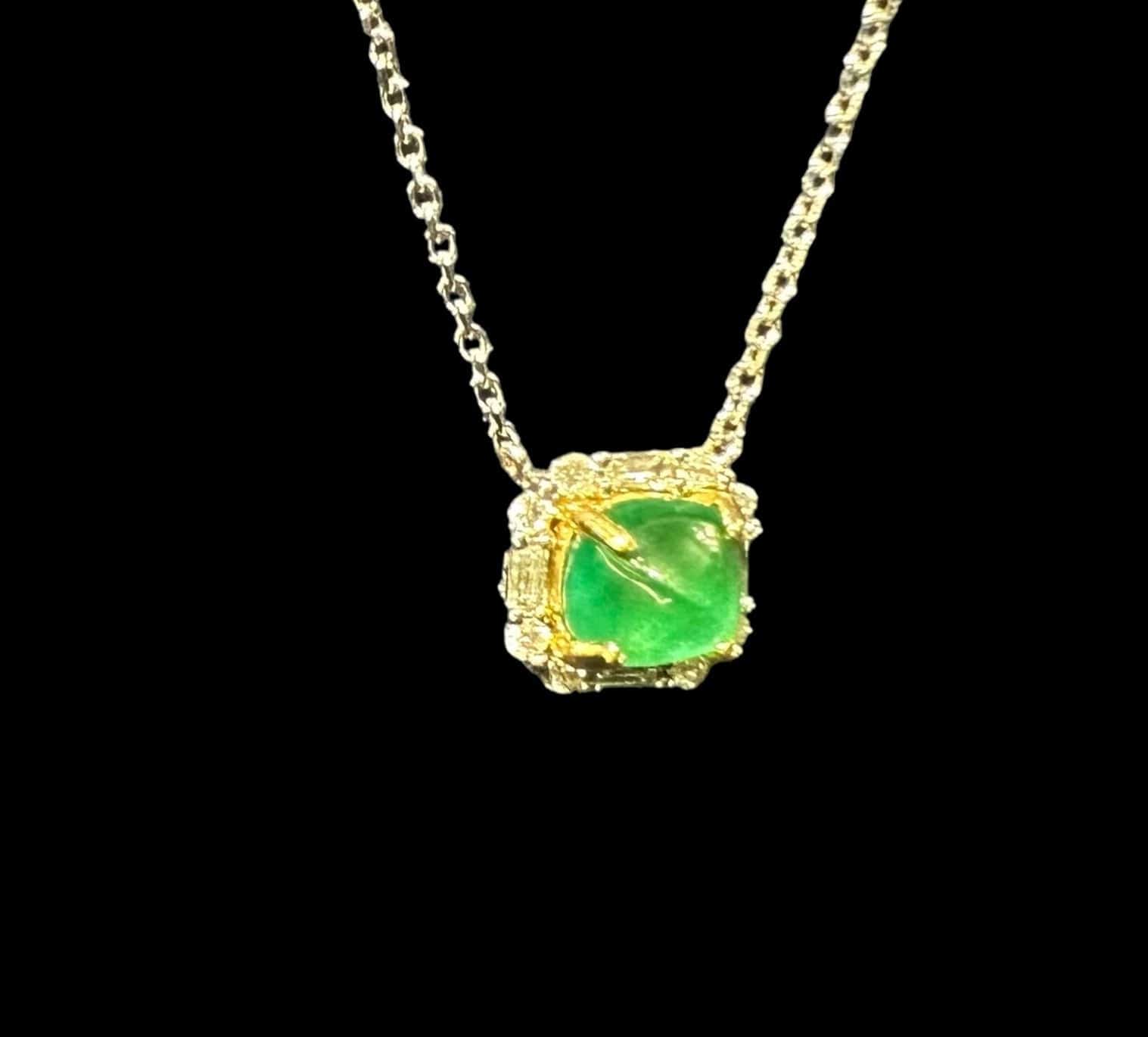 Luxury Promise Emerald Sugar Loaf cut pendant necklace