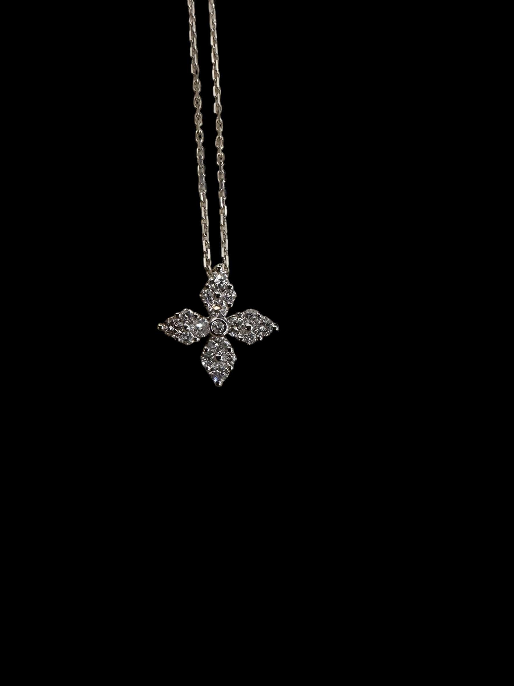 Luxury Promise Marquise Flower Diamond Necklace set in 18K White Gold