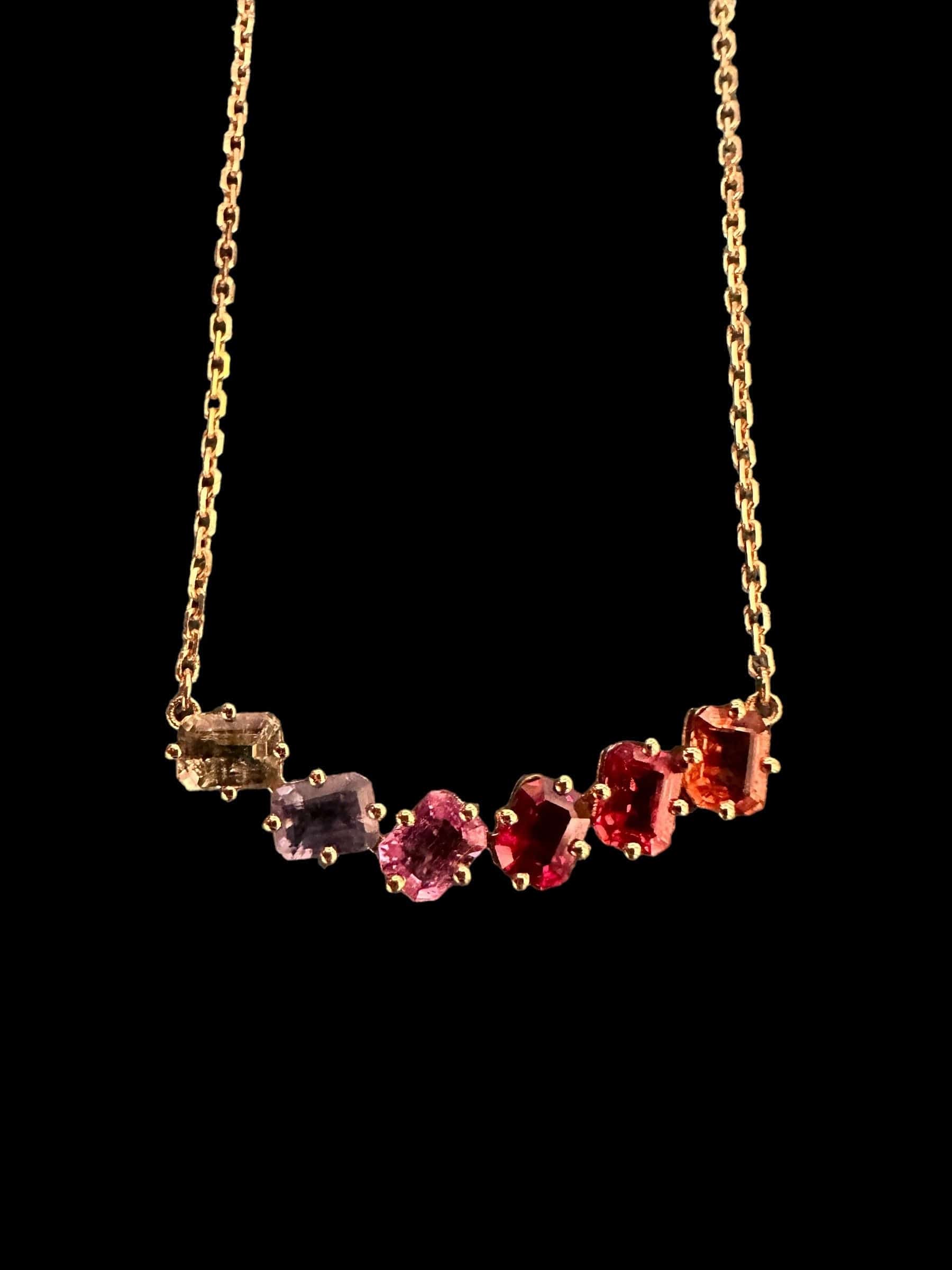 Luxury Promise Multi sapphire Necklace in 18K Yellow Gold